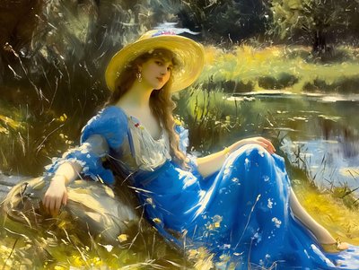 Classical paintings of women in nature, John Singer Sargent style by F. Abderrahim