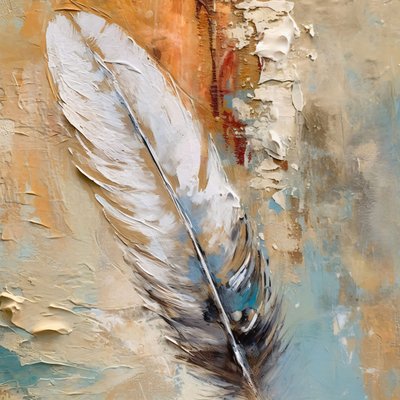 Abstract Golden Feathers Oil Painting by F. Abderrahim