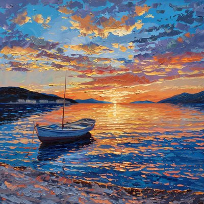 Boat on River at Sunset, Dalmatia, Croatia by F. Abderrahim