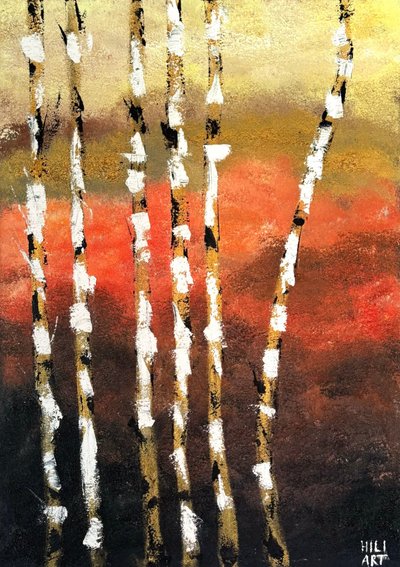 Birken in Rot von HILI ART Tetiana Brzozowski