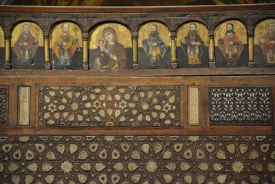 Interior of Saint Mercurius Church Abu Sefein in Old Cairo, wooden iconostasis by Albert Mansour