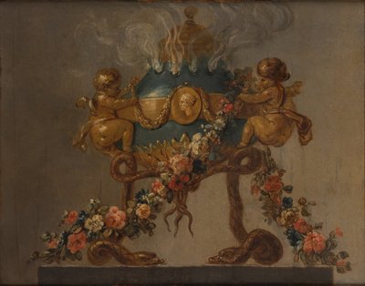 Perfume-burner supported by amorini and serpents and garlanded with flowers by 18th century . French Painter