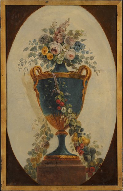Vase of Flowers Draped with Garlands by 18th century . French Painter