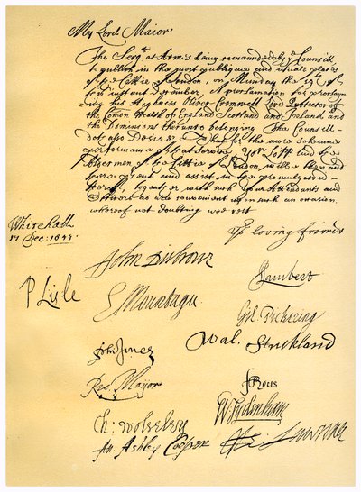 Letter to the Lord Mayor of London by 2nd Earl of Manchester Edward Montagu