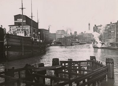 View of Rush St. Bridge and Kirks Soap Factory, 1894 by A.C. Christensen