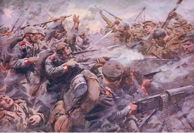 The defeat of the Prussian Guard at Zonnebeke, from History of the Great War Vol 3 published by Waverley Book Co Limited, c.1920 by A.C. Michael