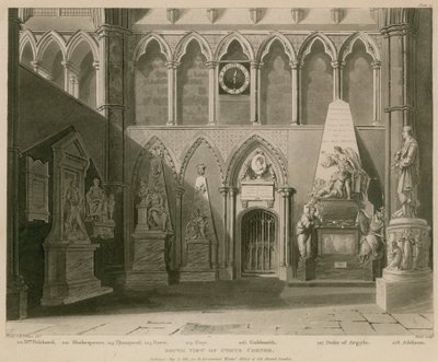 South View of Poets Corner, Westminster Abbey, London by A.C. and Villiers, H. Pugin