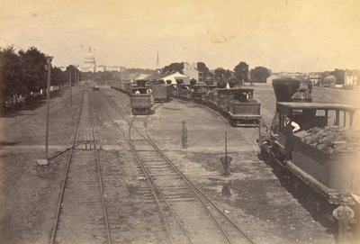 No. 189. Maryland Avenue Depot, Washington, D.C., With Engines Sent from Alexandria for Safety by A.J. Russell