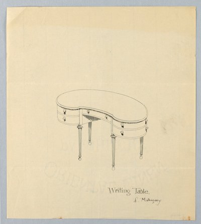 Design for Kidney-Shaped Writing Table with Pear-Shaped Feet by A.N. Davenport Co.