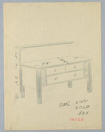 Design for Rectangular Sideboard with Vases of Flowers by A.N. Davenport Co.