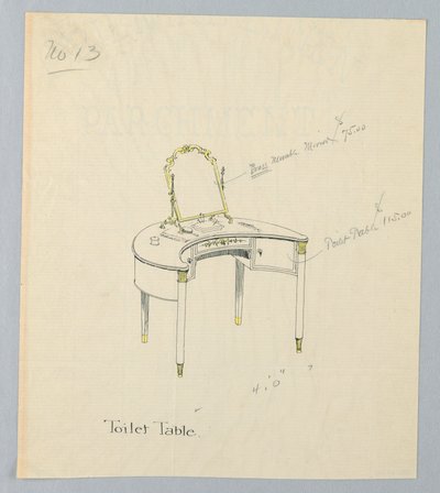 Design for Toilet Table No. 13 by A.N. Davenport Co.