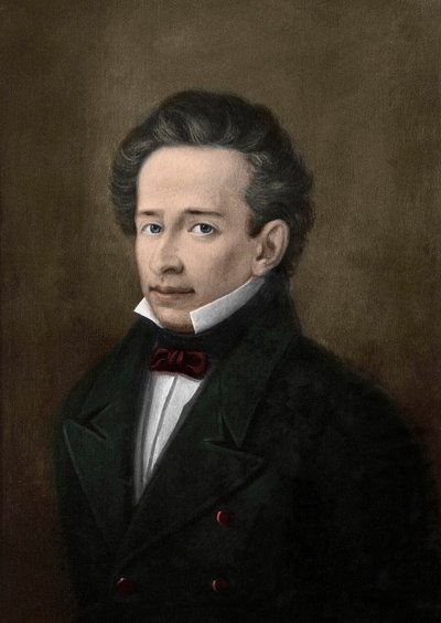 Portrait of Giacomo Leopardi from the portrait of A. Ferrazzi by A. (after) Ferrazzi