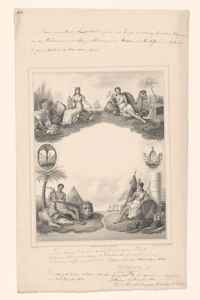 Design for a Title Page with Personifications of Four Continents by A. Bakker