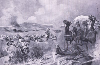The attack on the convoy at Buffelspoort (illustration from After Pretoria: The Guerilla War) by A. C. Ball