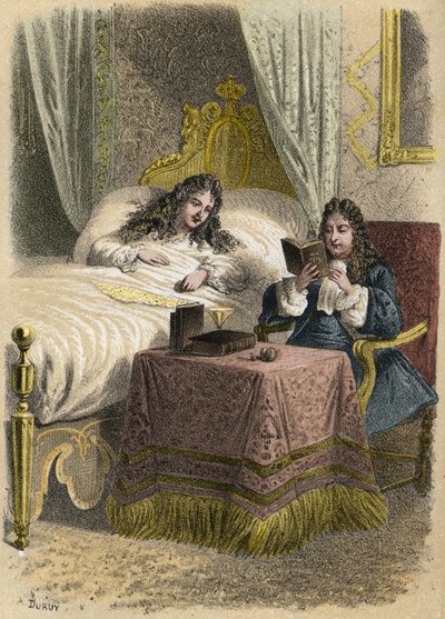 Louis XIV King of France Liked to Hear Jean Racine Read and Brought Him in When He Was Sick. Engraving by A. Duruy in 