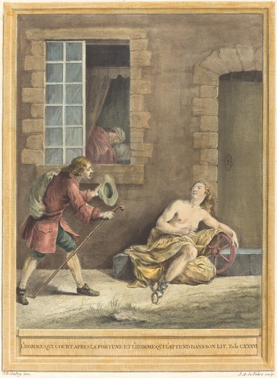 The Man who Courts Fortune and the Man Who Sleeps in Bed by A. J. de Fehrt after Jean Baptiste Oudry
