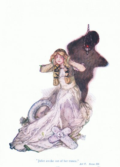 Juliet awoke out of a trance (Romeo and Juliet), from Tales from Shakespeare published by Ward Lock & Co Ltd by A. Jackson