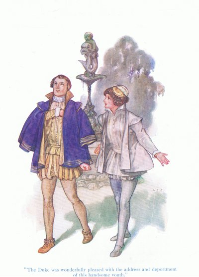 The duke was wonderfully pleased with the address and deportment of this handsome youth (Twelfth Night), from Tales from Shakespeare published by Ward Lock & Co Ltd by A. Jackson