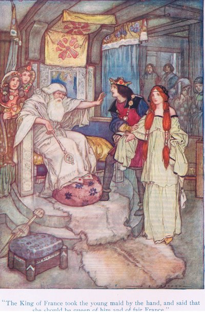 The king of France took the young maid by the hand, and said that she should be queen of him and fair France (King Lear), from Tales from Shakespeare pub. by Ward Lock & Co Ltd by A. Jackson