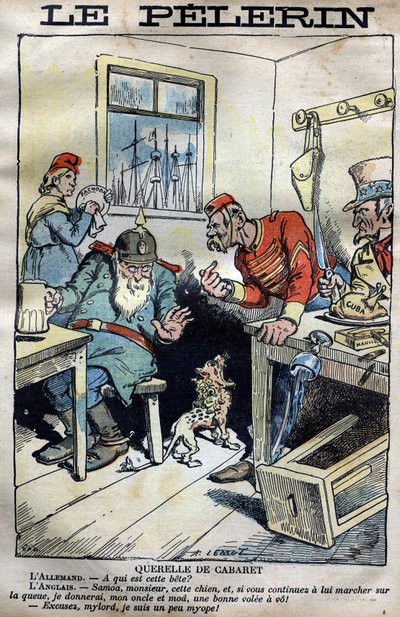 Cabaret Querelle: Cartoon About the Colonial Wars Between England, Germany, France, and the United States Around the Situation in Fachoda in Africa - Engraving by Lemot in 