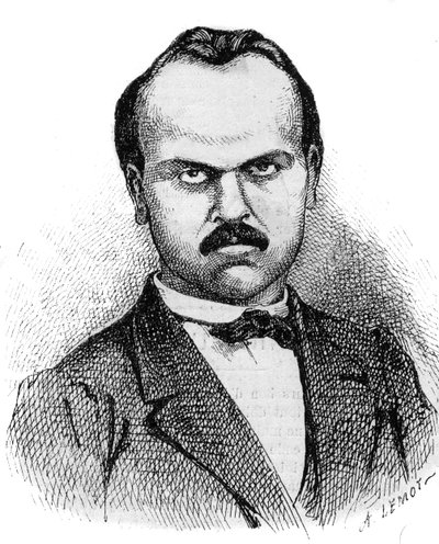 Portrait of Louis Noir (1837-1901) French writer - engraving by Lemot of 1870 by A Lemot