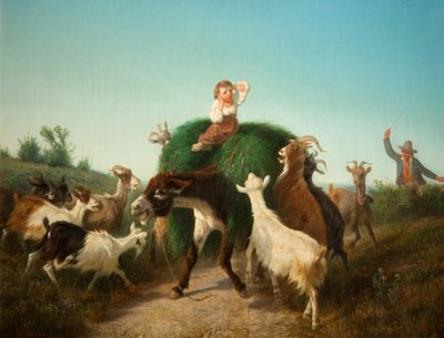 Italian Child with Donkey and Hay by A. Malone
