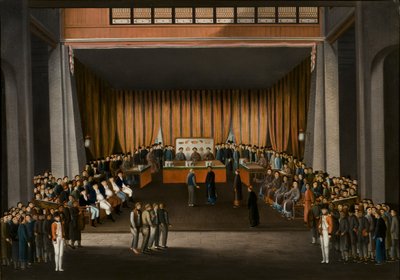 Chinese Court of Justice in the hall of the British factory at Canton, 9 April 1807 by A. Roland Knight