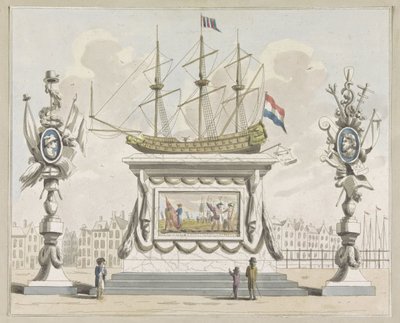 Commerce and Navigation, Decoration on the Nieuwmarkt, 1795. Ten Plates of the Decorations at the Alliance Festival in Amsterdam in 1795 by A. Verkerk