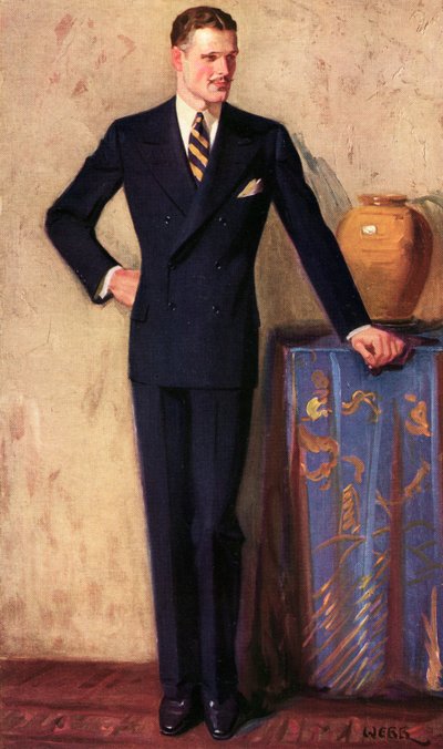 Illustration of Man Wearing Double-Breasted Suit, c.1925 by A. Webb