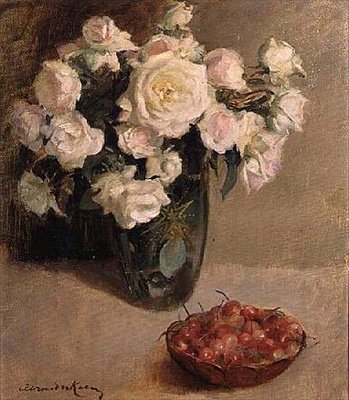 Still Life of Roses and Cherries by A. van der Kelen
