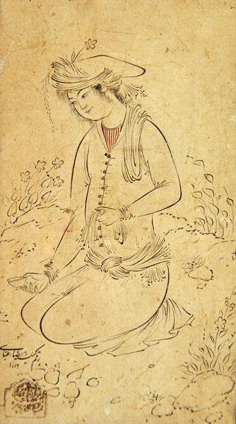 Seated Youth with a Wine Cup and Handkerchief by Abassi Riza