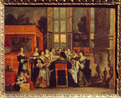 Conversation of ladies in the absence of their husbands: Dinner by Abraham (after) Bosse