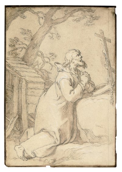 Saint Paul of Phermae Kneeling in Prayer Before a Crucifix by Abraham Bloemaert