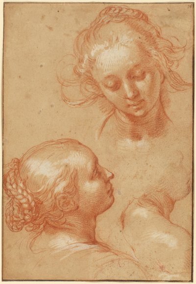Three Studies of Women (recto); Four Studies of Hands and a Counterproof of a Kneeling Young Man (verso) by Abraham Bloemaert