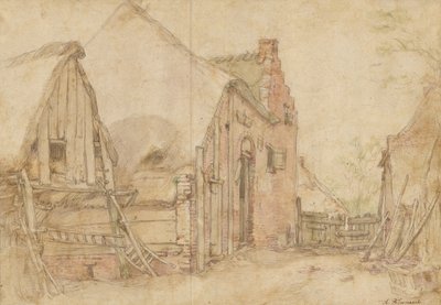 View of a Farm Courtyard; Study of a Tree by Abraham Bloemaert