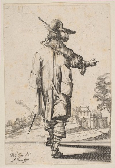 Gentleman Seen from the Back Pointing Towards a Chateau by Abraham Bosse