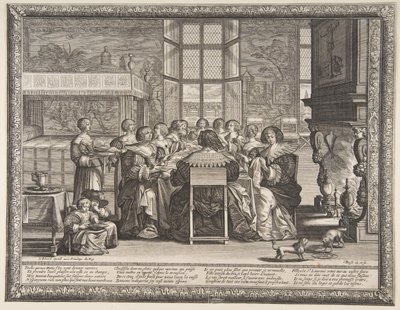 Wives at Table During the Absence of Their Husbands, ca. 1635-36 by Abraham Bosse