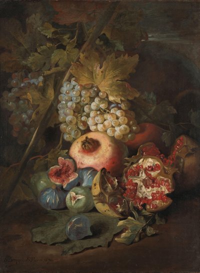 Bunches of Grapes, Pomegranates and Figs in a Landscape by Abraham Brueghel