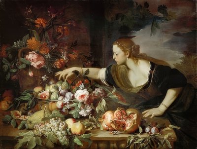 Woman with Flowers and Fruits by Abraham Brueghel