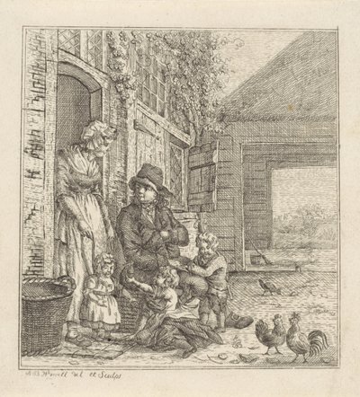 Man and Woman with Children at a Doorway by Abraham Bruinings Worrel