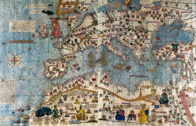 Catalan Map of the European Continent with the Atlantic and the Mediterranean Sea by Abraham and Cresques Jehuda Cresques