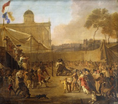 A Crowd watching Bear-baiting in a Town Square by Abraham Danielsz. Hondius
