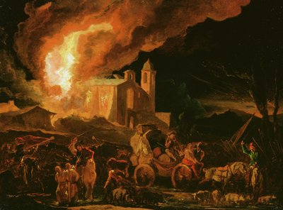 Soldiers Sacking a Burning Monastery by Abraham Danielsz. Hondius