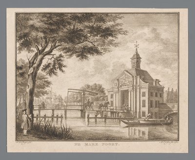 View of the Marepoort in Leiden (The Mare Poort) by Abraham Delfos