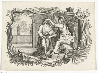 Minerva Rewarding or Honoring a Man for His Work, in Cartouche by Abraham Delfos