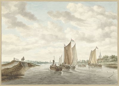 River Landscape with Various Boats by Abraham Delfos
