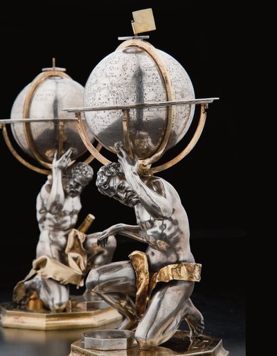 Two Exceptional Terrestrial and Celestial Globes, Supported by Hercules and Atlas, Augsburg, 1697-99 by Abraham Drentwett
