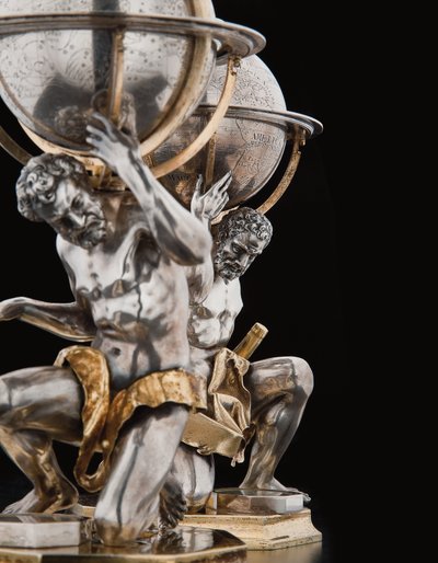 Two exceptional terrestrial and celestial globes, supported by Hercules and Atlas, Augsburg by Abraham Drentwett