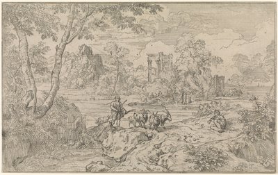 Arcadian Landscape with Goat Herder by Abraham Genoels
