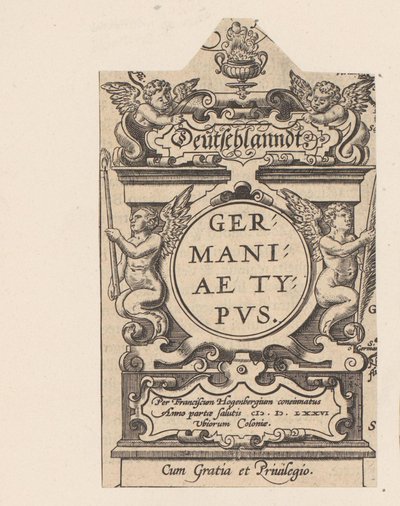 Cartouche with four putti by Abraham Hogenberg